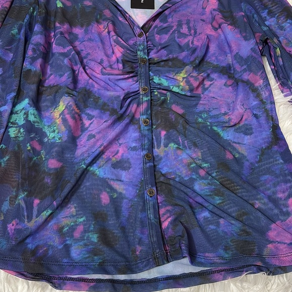 NWT French Connection Tie Dye Multi Color Mesh Button Down Shirt XL - Picture 3 of 10